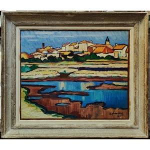 Gaston Balande (1880-1971) Village de Lauzières 1950. Ecole Charentaise, La Rochelle, Suire, Ré