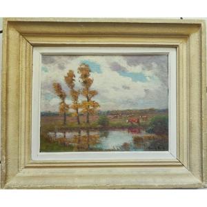 Paul Rue (1866–1954) Pastures In Brenne. School Of Crozant, Châteauroux, Maillaud, Creuse....