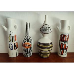 Roger Capron (1922-2006) 4 vases et bouteilles vers 1950 à Vallauris. Innocenti, Picault Callis