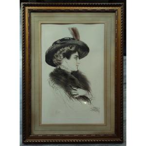 Paul César Helleu (1859-1927) Elégante au chapeau vers 1900. Art Nouveau, Icart, Proust, Monet