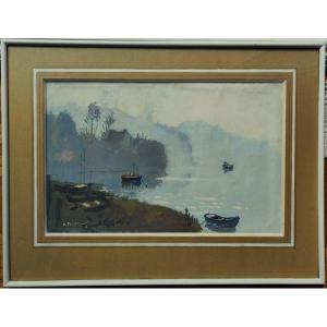 Henri Plisson (1908-2002) Brume en Bretagne. Peintre de la Marine Paguenaud, Montmorillon Carré