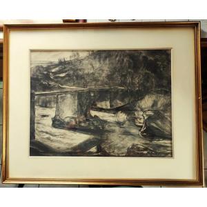 Léon Detroy (1859-1955) Passerelle de la Folie sur la Sedelle. Ecole de Crozant, Guillaumin...