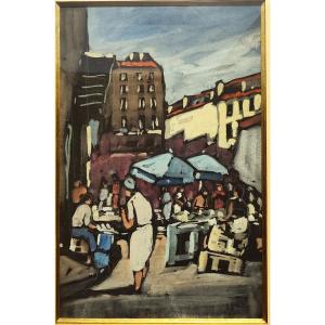Jean Guindon (1883-1975) Marché à Marseille. Ecole Provençale, Seyssaud, Cassis, Provence Olive