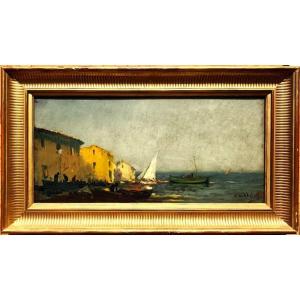 Louis Nattero (1870-1915) Pêcheurs aux Martigues. Marseille, Ecole Provençale, Olive, Gaussen