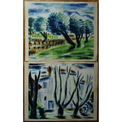 Gio Colucci (1892-1974) " Paysages Fauves Expressionnistes" Grand peintre céramiste Italien, Severini, Galerie De Berri, Italie, Florence...
