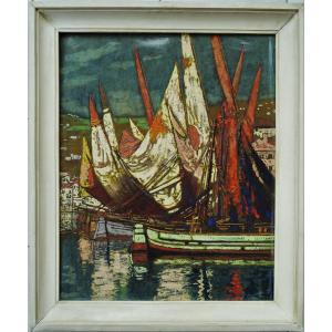 Pierre Labrouche (1876-1956)" Voiliers de pêche dans le port de Lerici, Italie Ligurie " Pays Basque, Pasajes, Groupe des Neuf, Floutier, Ciboure