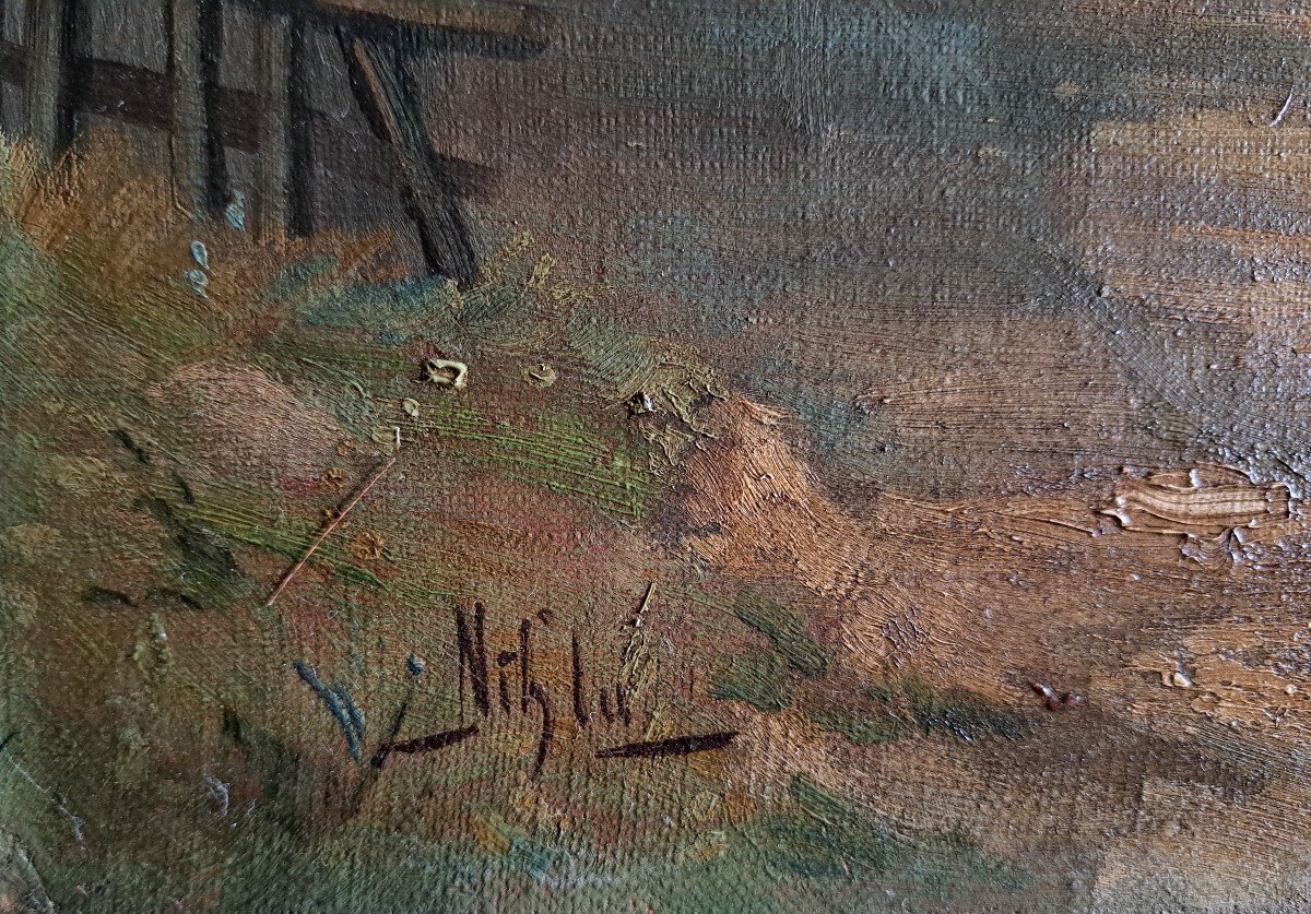 Peinture Huile Sur Toile "le Canal Saint Denis" Vers 1900-photo-2