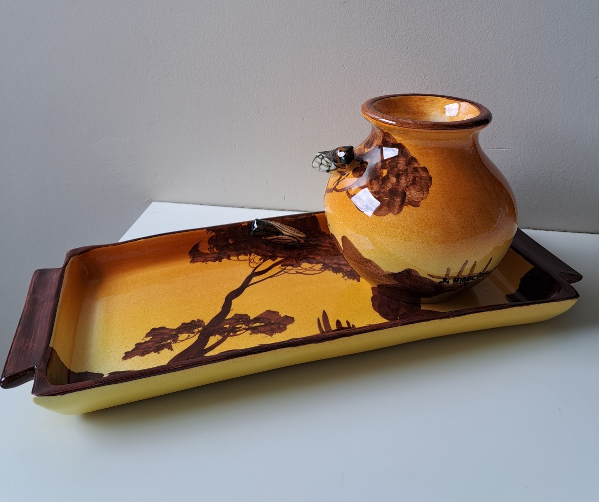 Set Of A Tray And A Vase Signed Massier