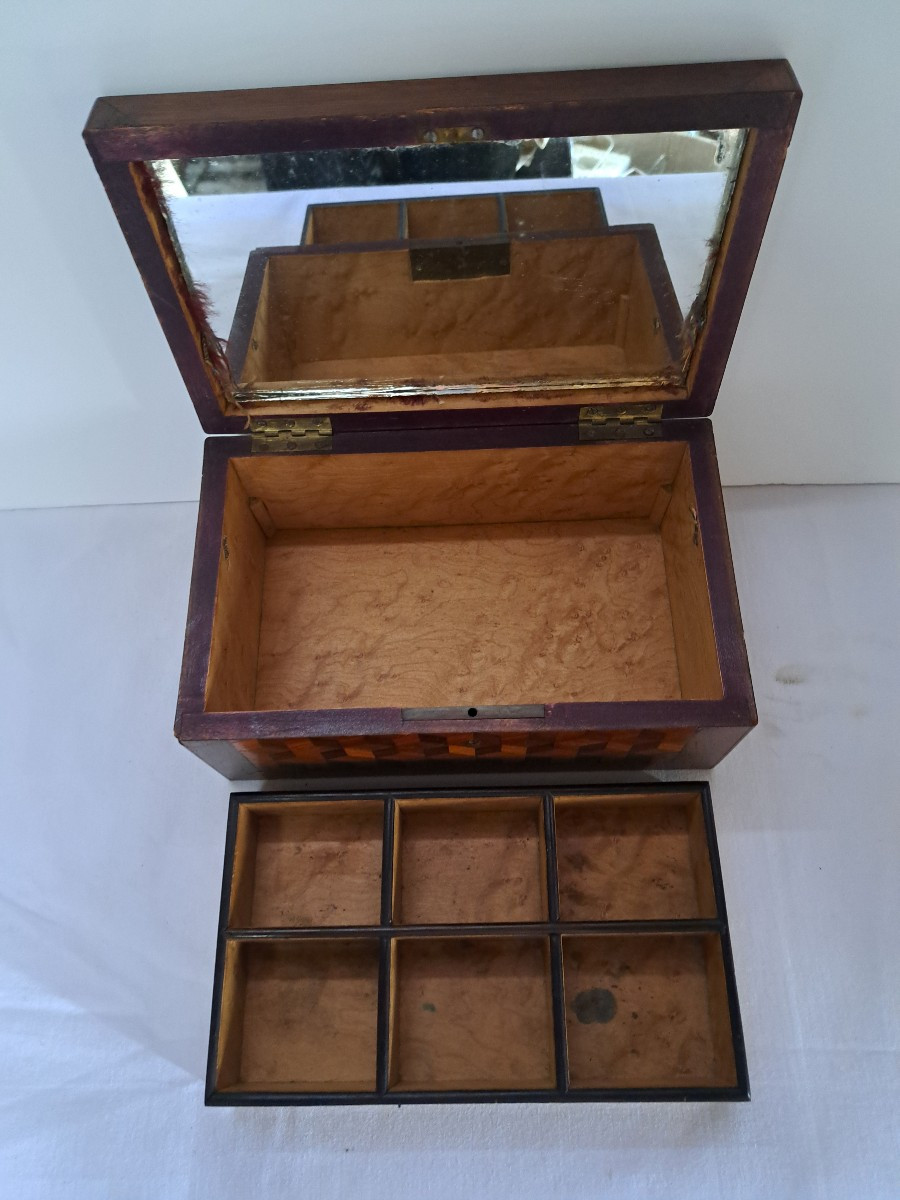 coffret à bijoux Directoire en marqueterie "cubes"-photo-4