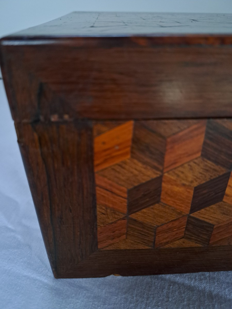 coffret à bijoux Directoire en marqueterie "cubes"-photo-4