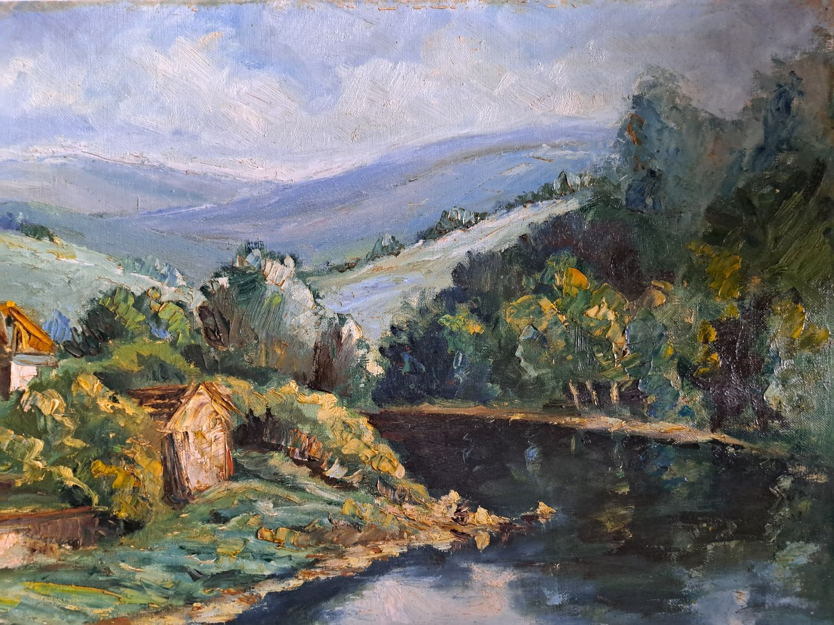 Oil On Canvas Landscape Of France By Bucher -photo-3