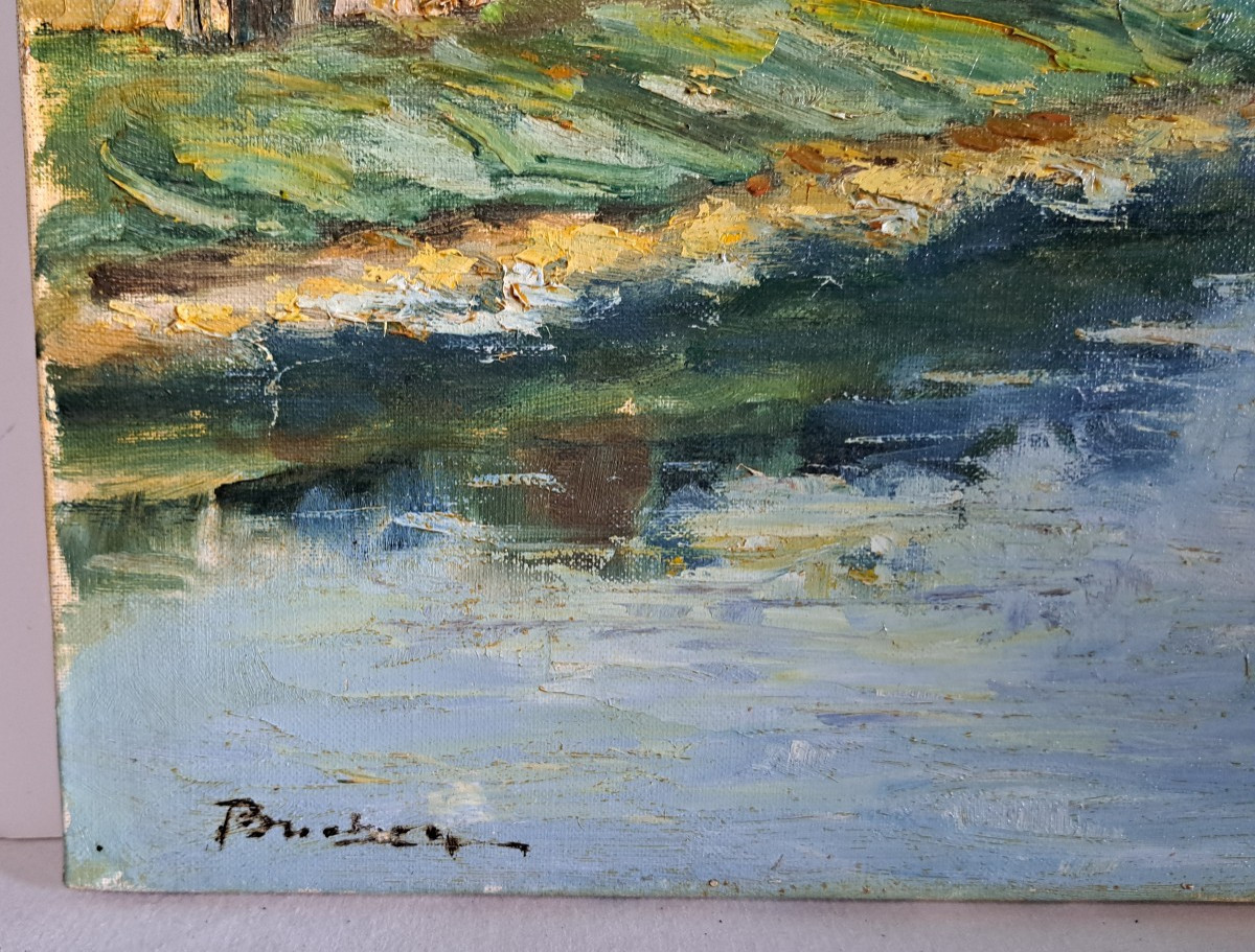 Oil On Canvas Landscape Of France By Bucher -photo-4