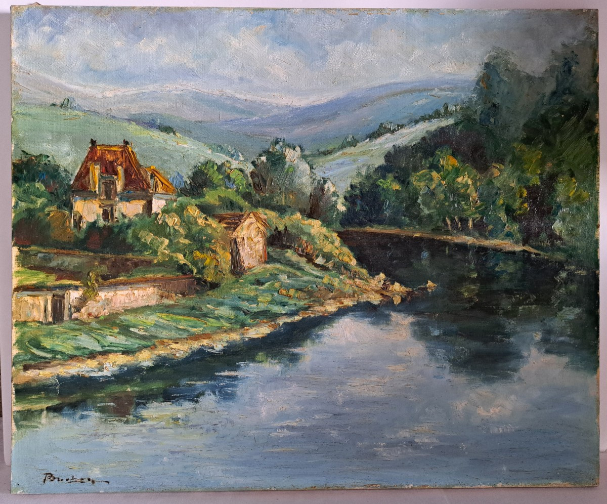 Oil On Canvas Landscape Of France By Bucher 