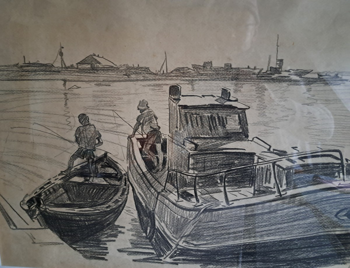 Drawing Of Boats By Igor Stakhanov, Ukrainian Artist Of The Soviet Period-photo-2