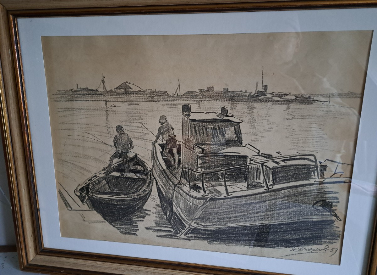 Drawing Of Boats By Igor Stakhanov, Ukrainian Artist Of The Soviet Period-photo-4
