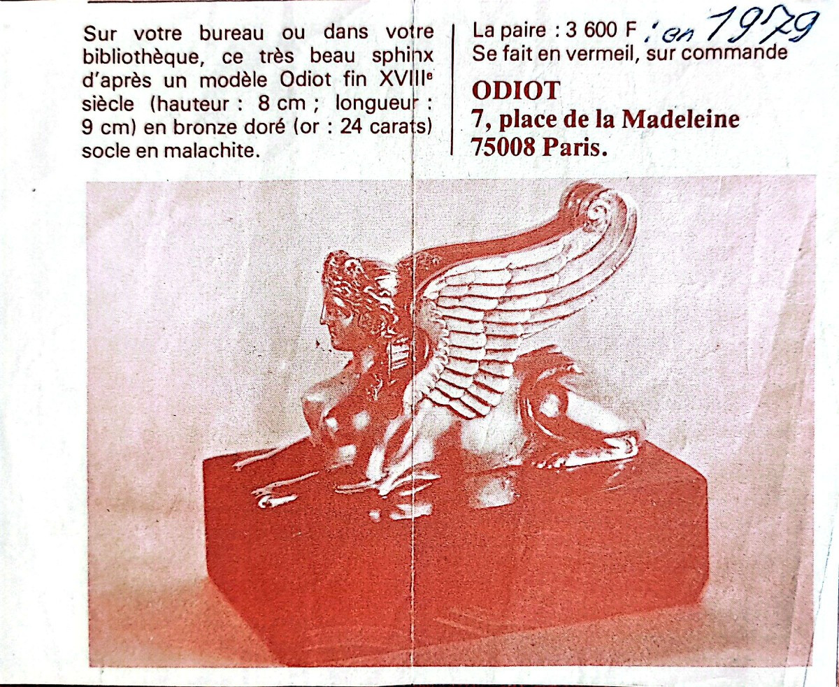 paire de Sphinges en bronze doré sur bloc de malachite par Odiot-photo-7