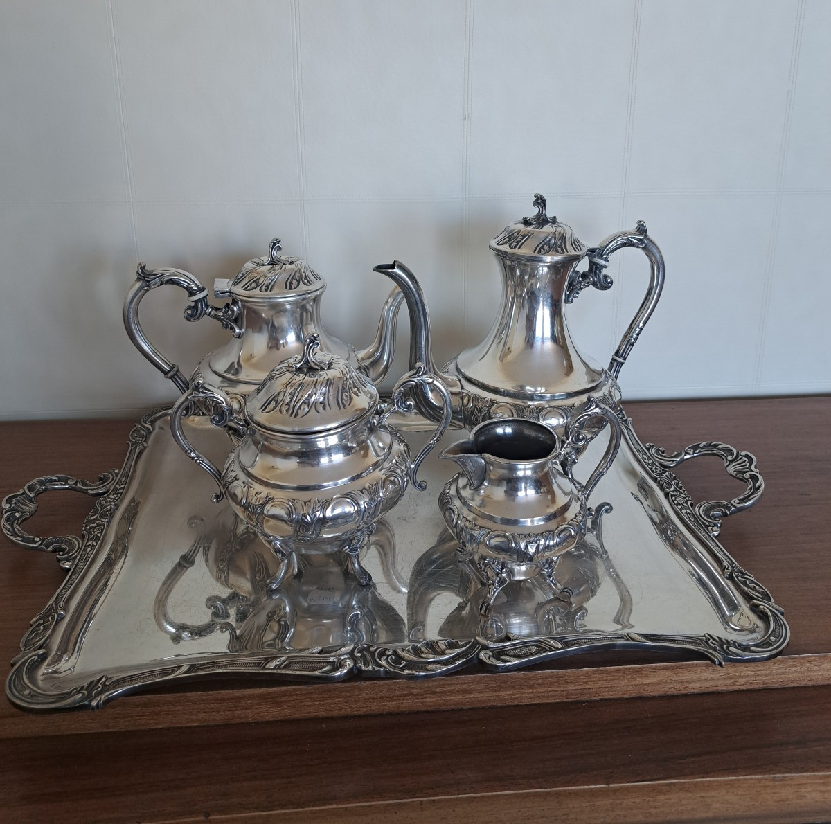 service a thé et à café en métal argenté de style Louis XV-photo-2