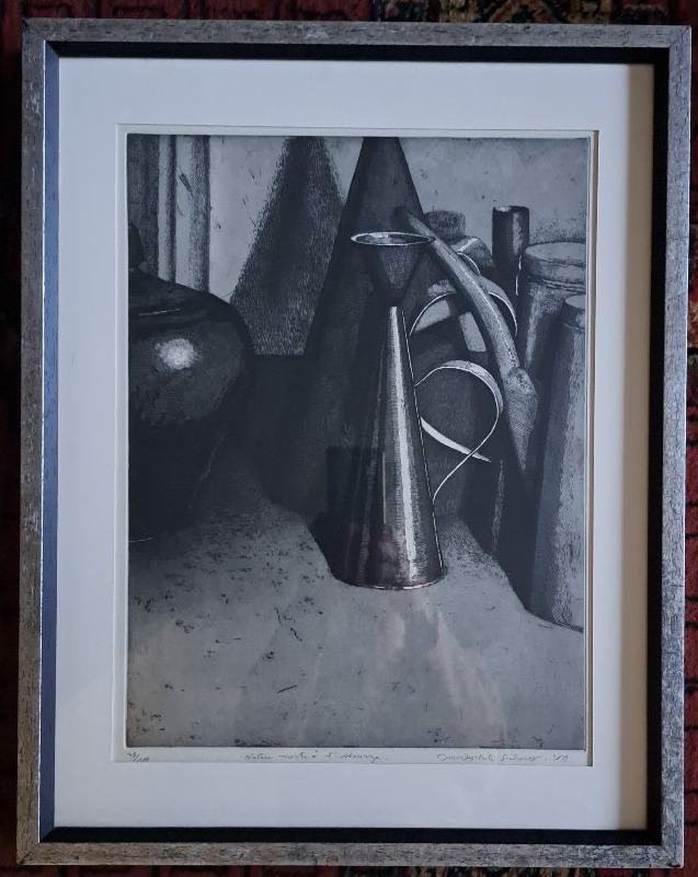 gravure "nature morte à l'Alcurza" de J.B. Sécheret 