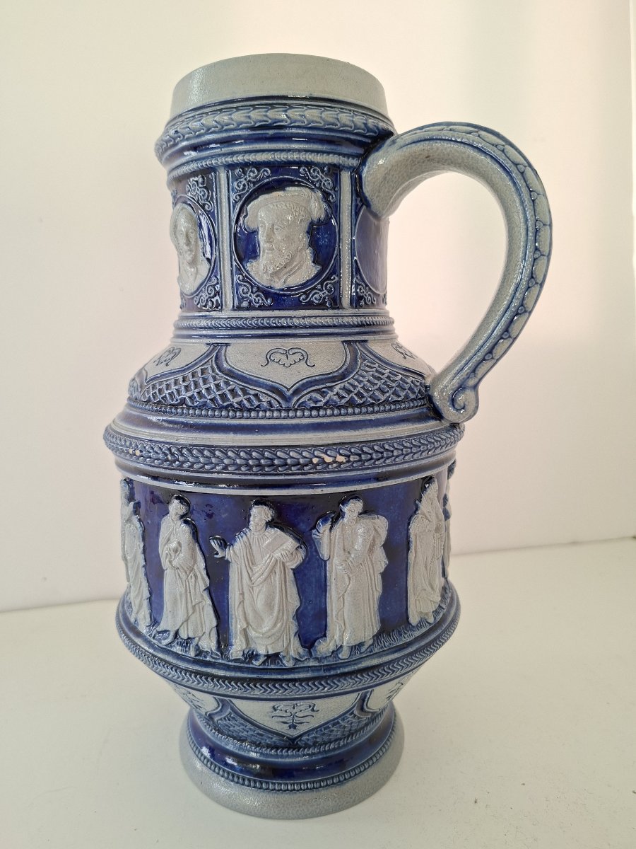 cruche en grès émaillé JWR de style Renaissance
