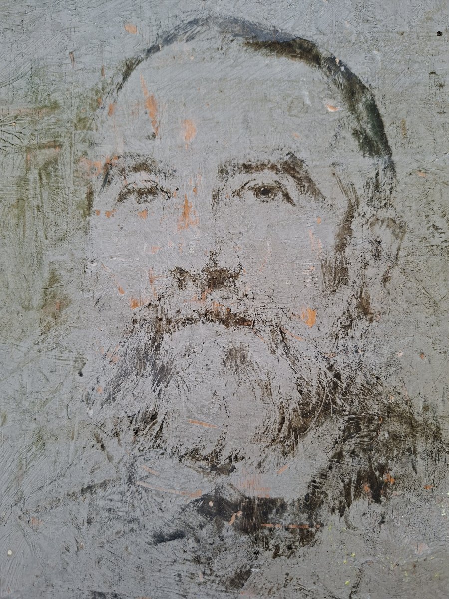 Sketch Of A Man Portrait On Wood By H. Umbricht -photo-2
