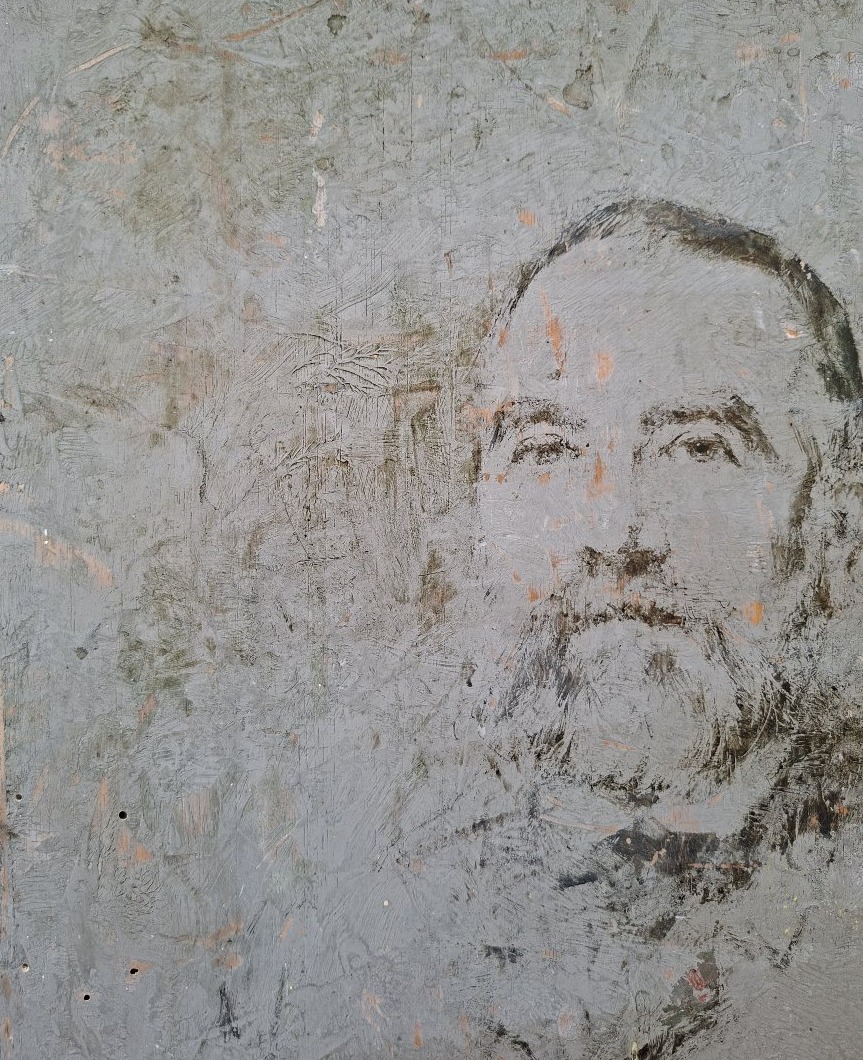 Sketch Of A Man Portrait On Wood By H. Umbricht -photo-1