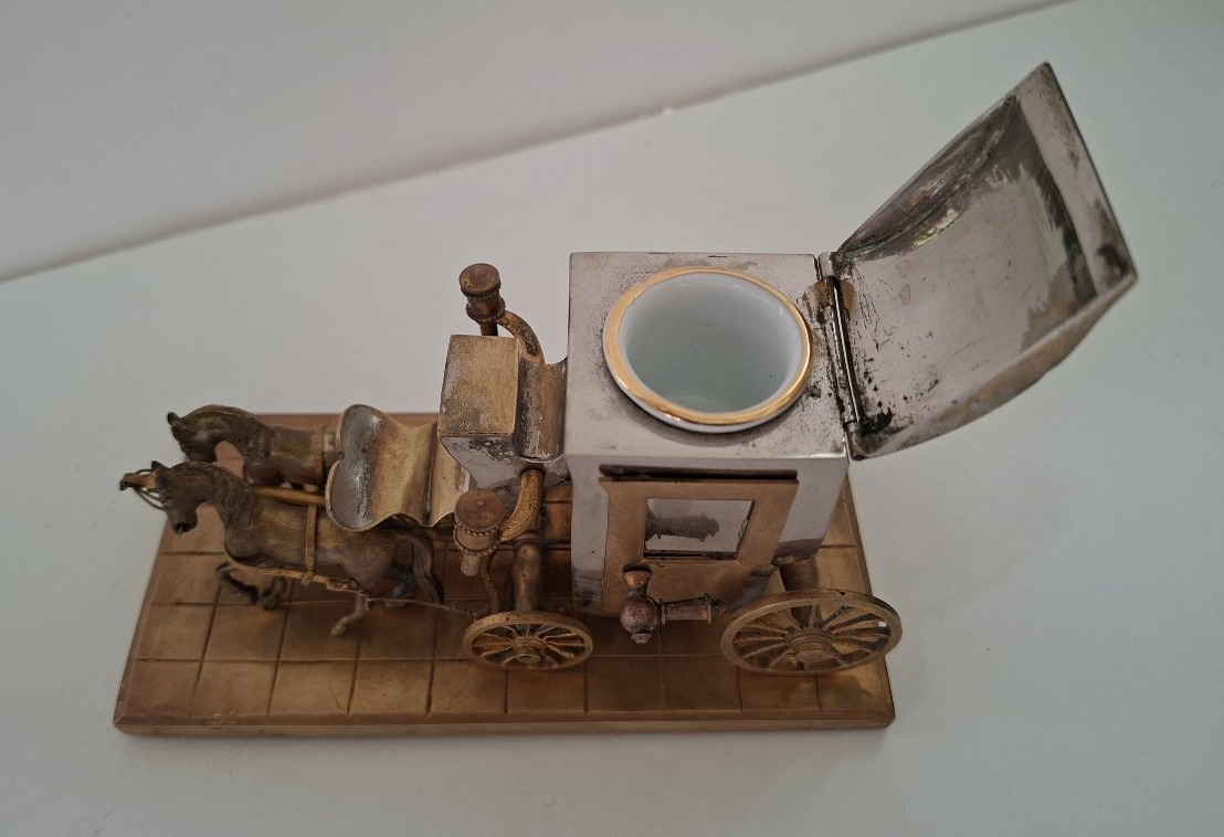 Inkwell Shaped Like A Horse-drawn Carriage, Mid-19th Century-photo-1