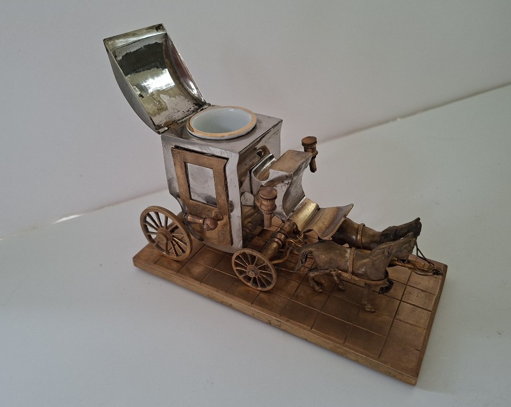 Inkwell Shaped Like A Horse-drawn Carriage, Mid-19th Century