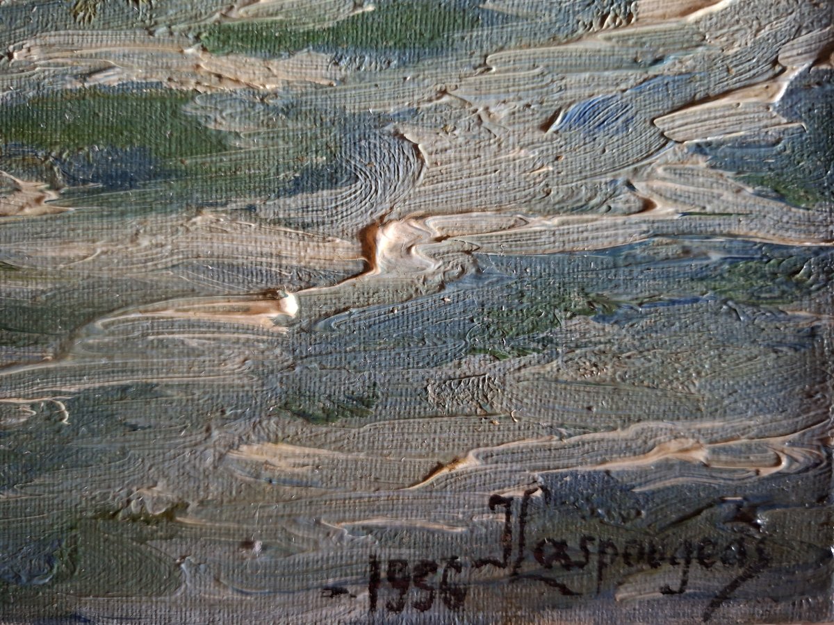 huile sur toile de J. Laspougeas la villa Belza à Biarritz 1956-photo-3