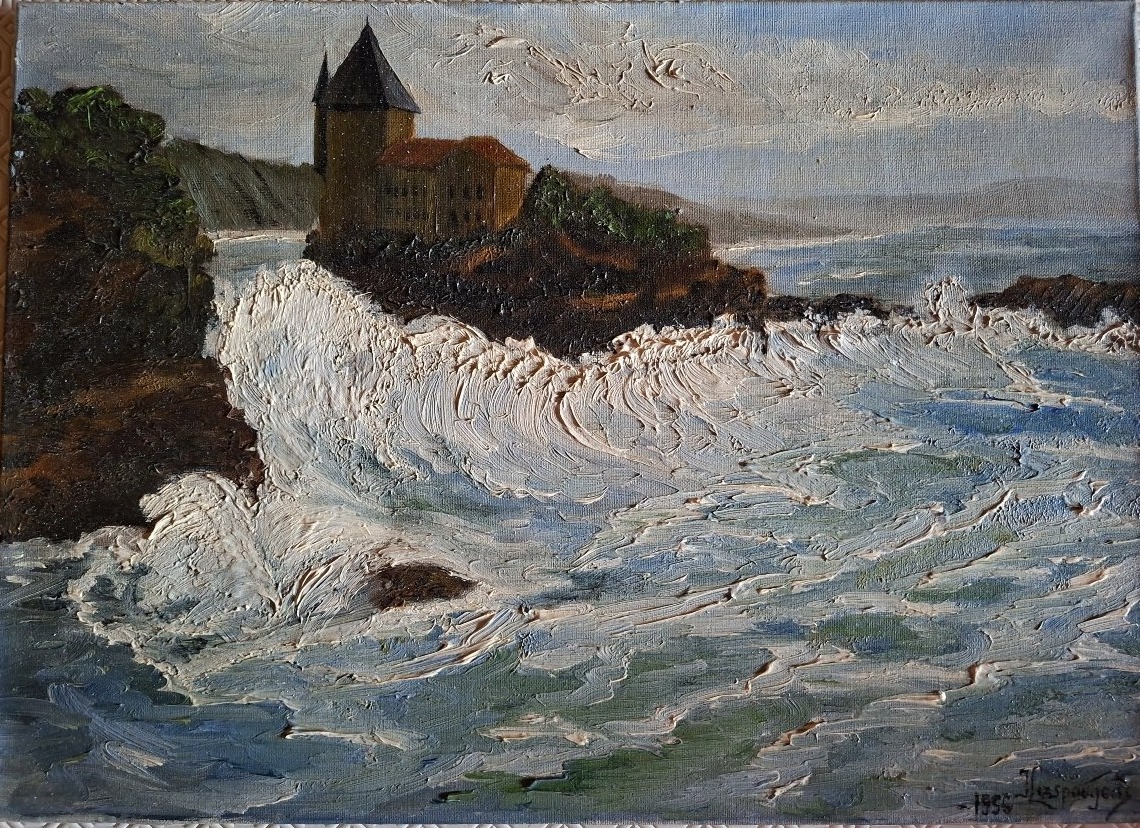 huile sur toile de J. Laspougeas la villa Belza à Biarritz 1956