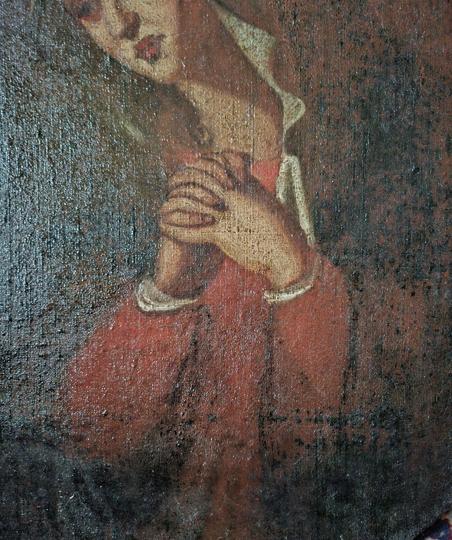 Vierge ou Sainte Femme huile sur toile XVIII eme siècle format oval-photo-1