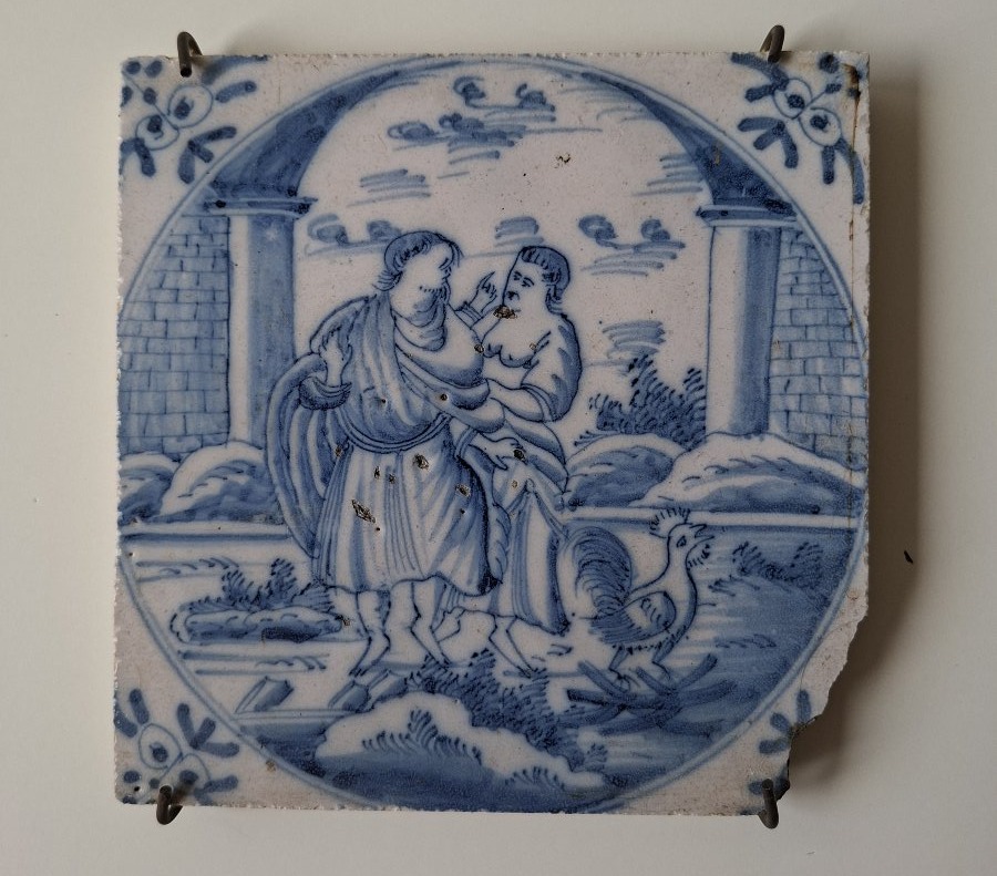 lot de trois carreaux de Delf du XVIII ème siècle à motif religieux-photo-2