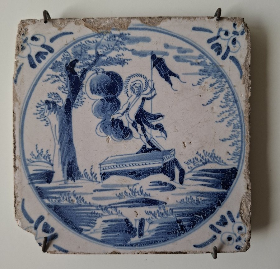 lot de trois carreaux de Delf du XVIII ème siècle à motif religieux-photo-4