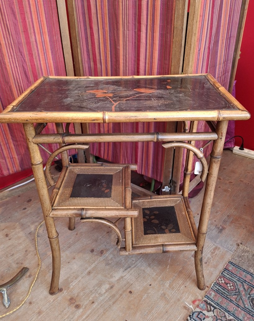 Lacquer And Bamboo Side Table By Perret And Vibert-photo-2