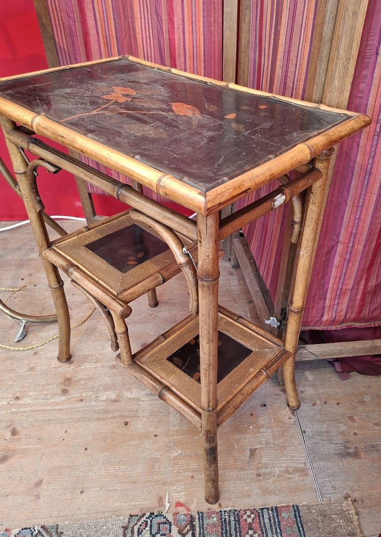 Lacquer And Bamboo Side Table By Perret And Vibert-photo-4