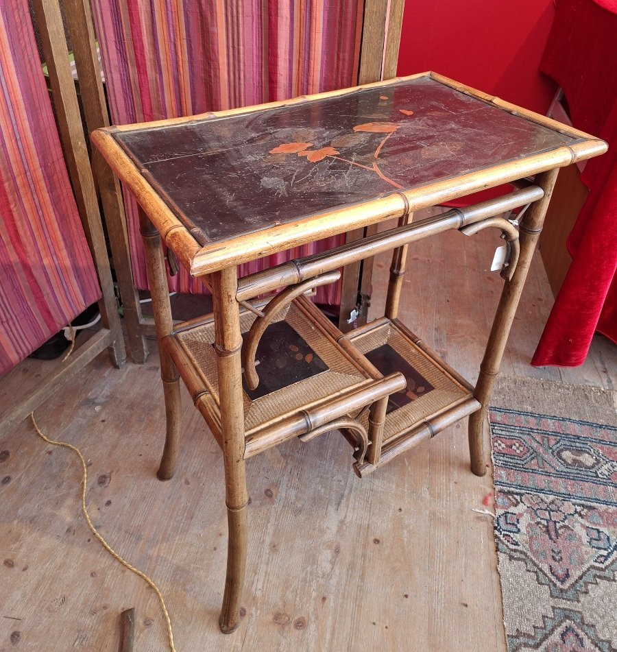 Lacquer And Bamboo Side Table By Perret And Vibert-photo-1