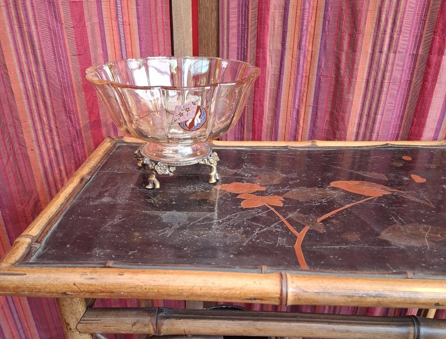 Lacquer And Bamboo Side Table By Perret And Vibert-photo-3