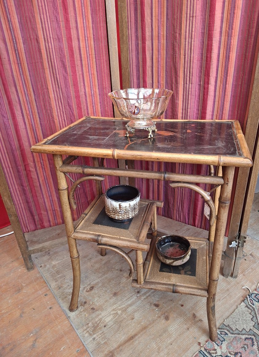 Lacquer And Bamboo Side Table By Perret And Vibert