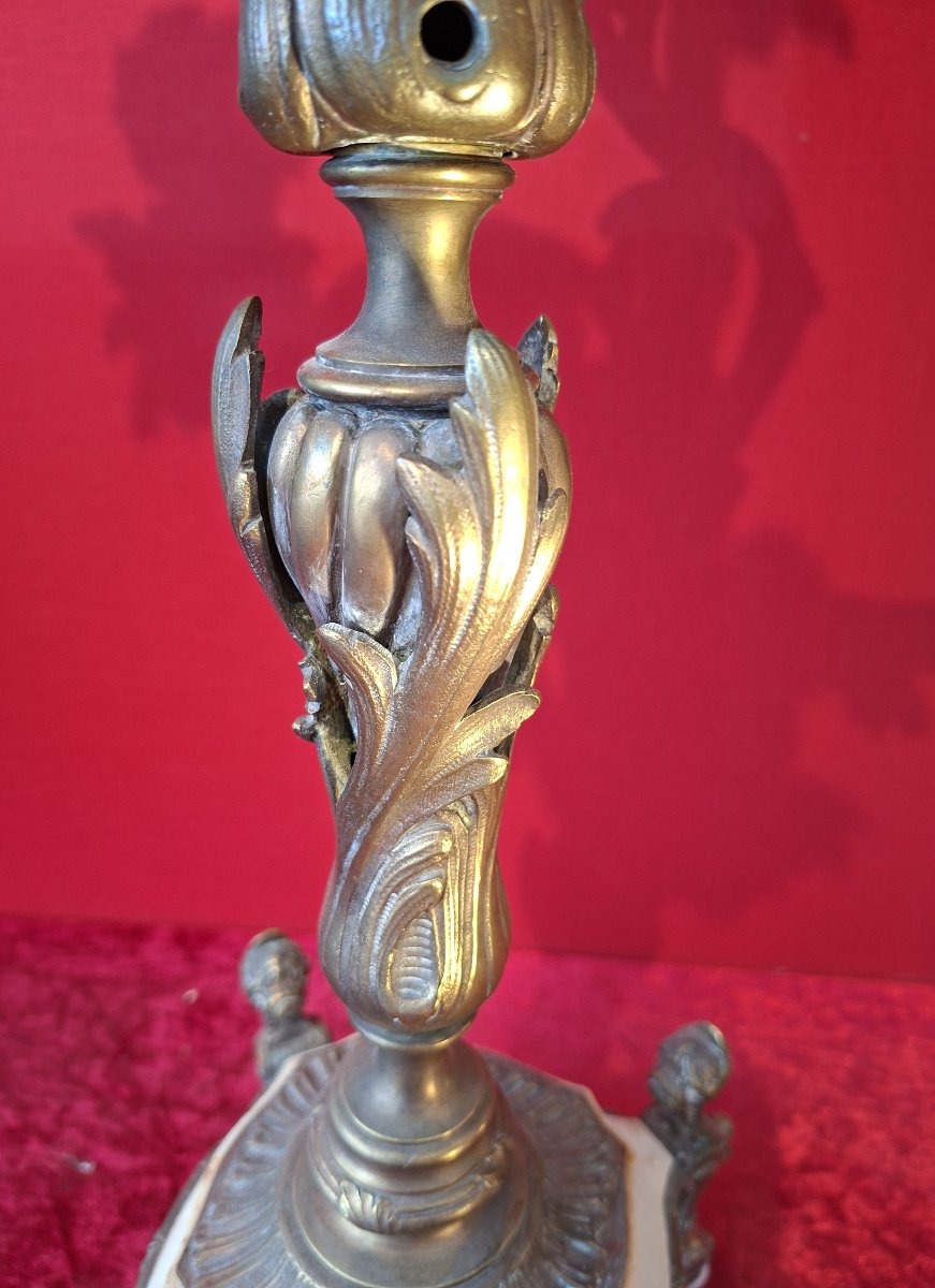 paire de flambeaux de style Rocaille 5 bras bronze et albâtre XIXeme siècle-photo-4