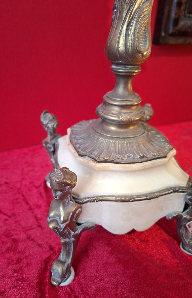 paire de flambeaux de style Rocaille 5 bras bronze et albâtre XIXeme siècle-photo-2
