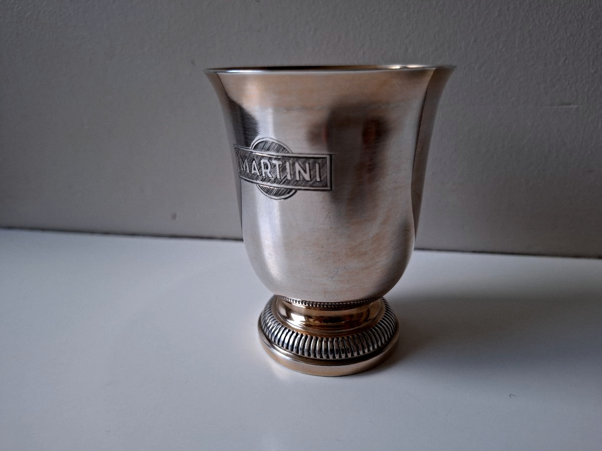 timbale tulipe en argent massif gravure de la marque d'apéritif "Martini"