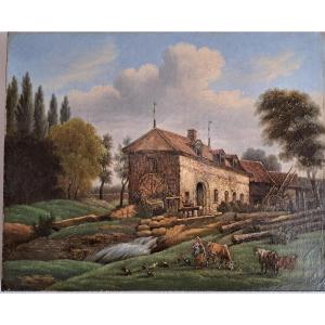 Tableau 18 ème S.  Paysage Champêtre Animé  Huile Sur Toile  