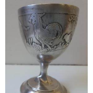 Solid Silver Egg Cup With Basse Cour Decoration
