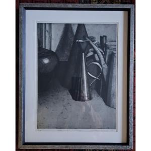 gravure "nature morte à l'Alcurza" de J.B. Sécheret