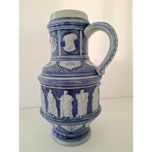 cruche en grès émaillé JWR de style Renaissance