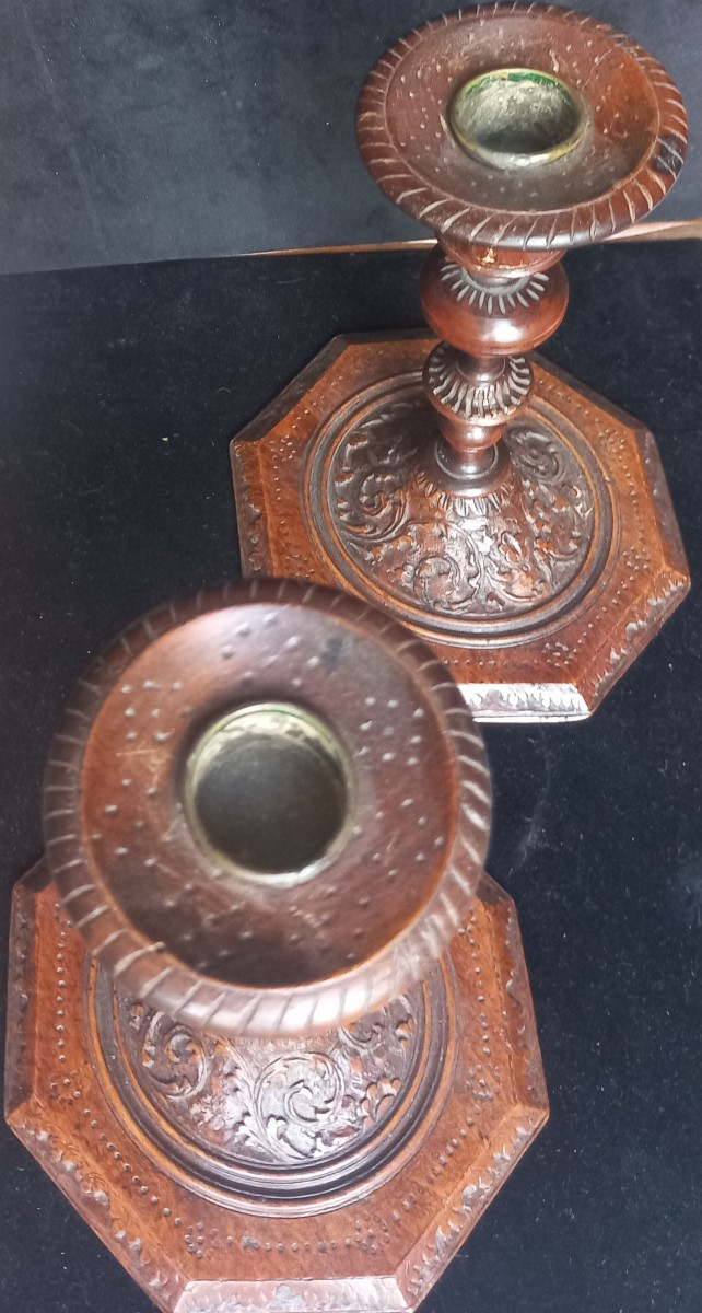 Wooden Candle Holders In Wood Of Sainte-lucie 