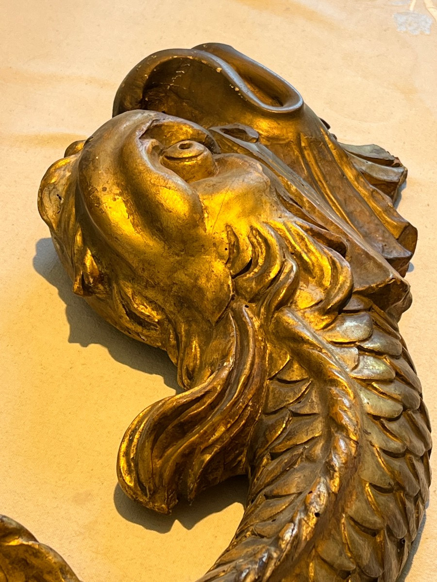 Pair Of Gilded Wooden Dolphins-photo-3