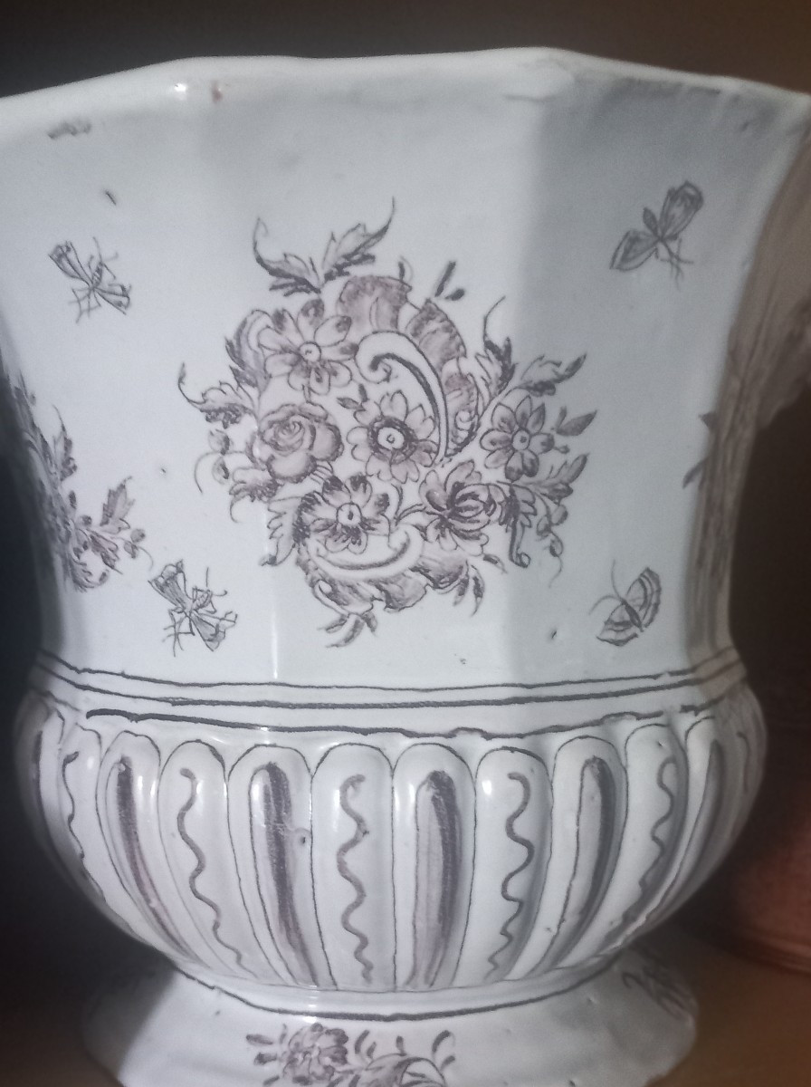 Louis XV Period Earthenware Cooler With Monochrome Manganese Decoration From The South Of France-photo-3