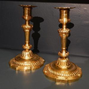 Gilt Bronze Candlesticks -hallmark  C Couronné