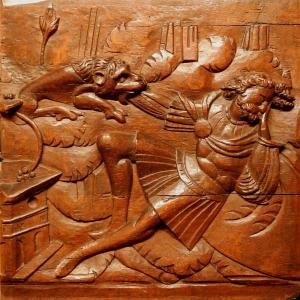  Oak Wood Panel : A Soldier Attacked By A Lion