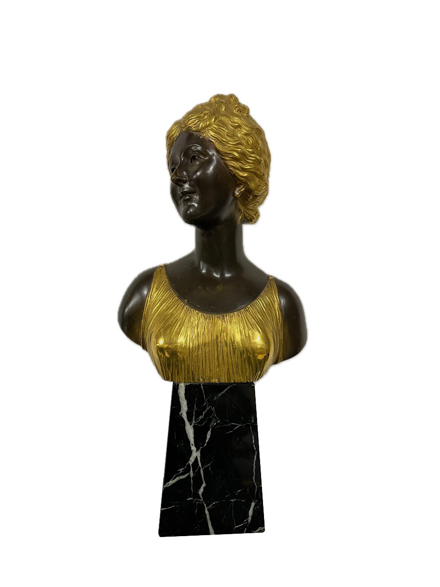 Bust Of An Elegant Woman In Gilt Bronze And Brown Patina By Joseph-charles Marin 1759-1834-photo-2